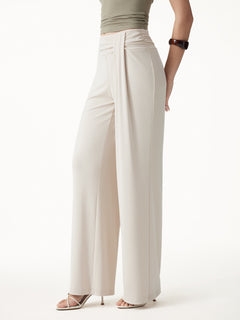 2Pcs Set Collared V-neck Top & Mid-Rise Wide-Leg Lounge Pants