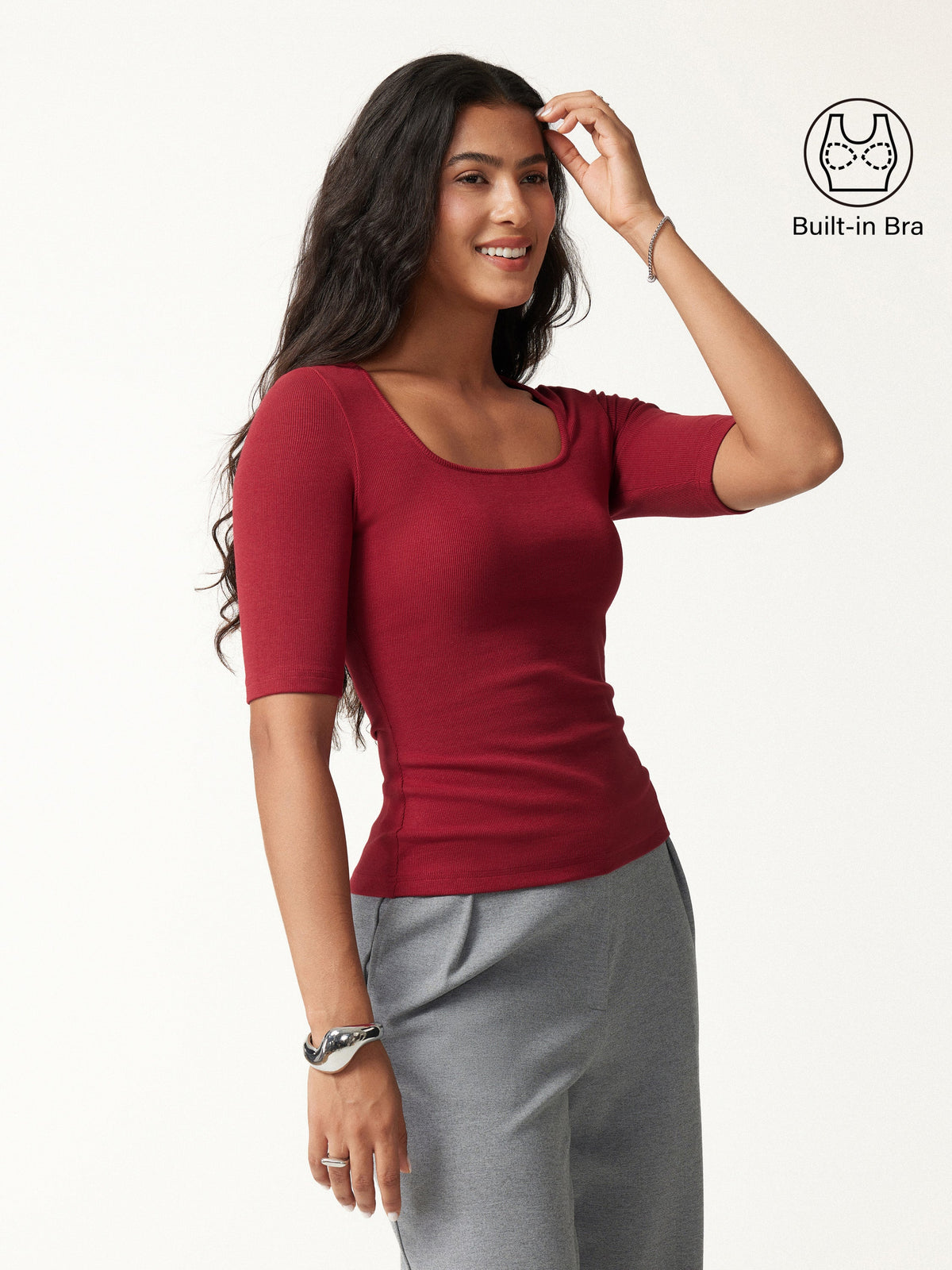 Eco-Mousse® Square Neck Elbow Sleeve Bra Top