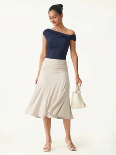 2Pcs Set Multi-wear Bra Top & Side Ruched A-line Midi Skirt