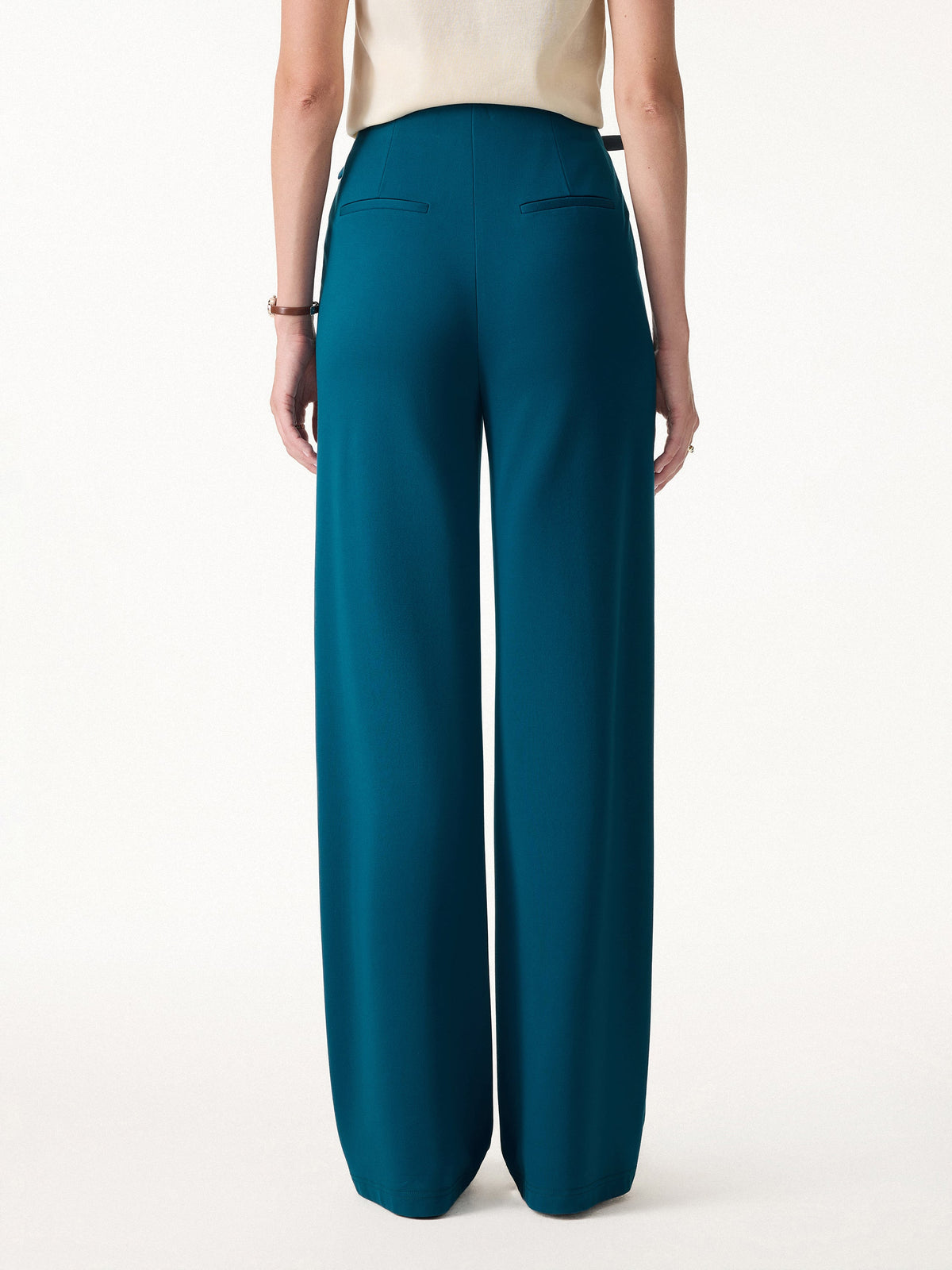 4-Way Stretch Drapey High Rise Wide Leg Ankled Pant
