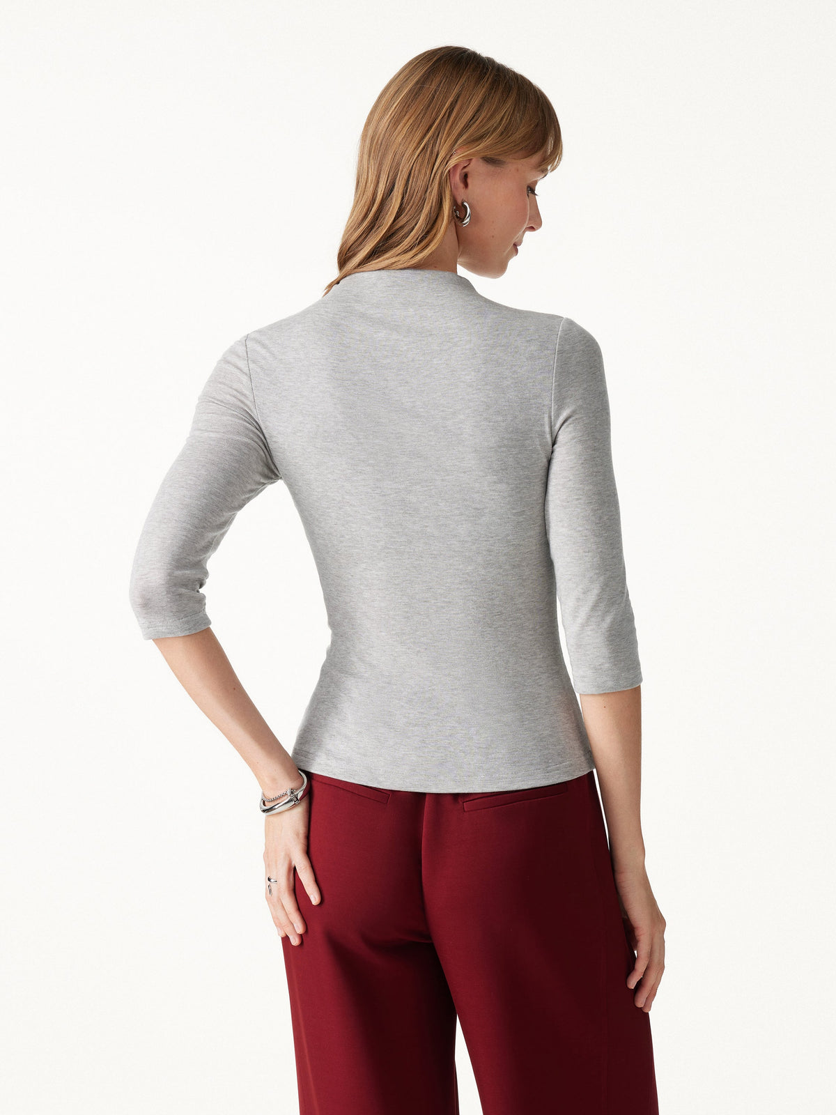 Premium Lyocell-Wool Knit Mock Neck 3/4 Sleeve Bra Top