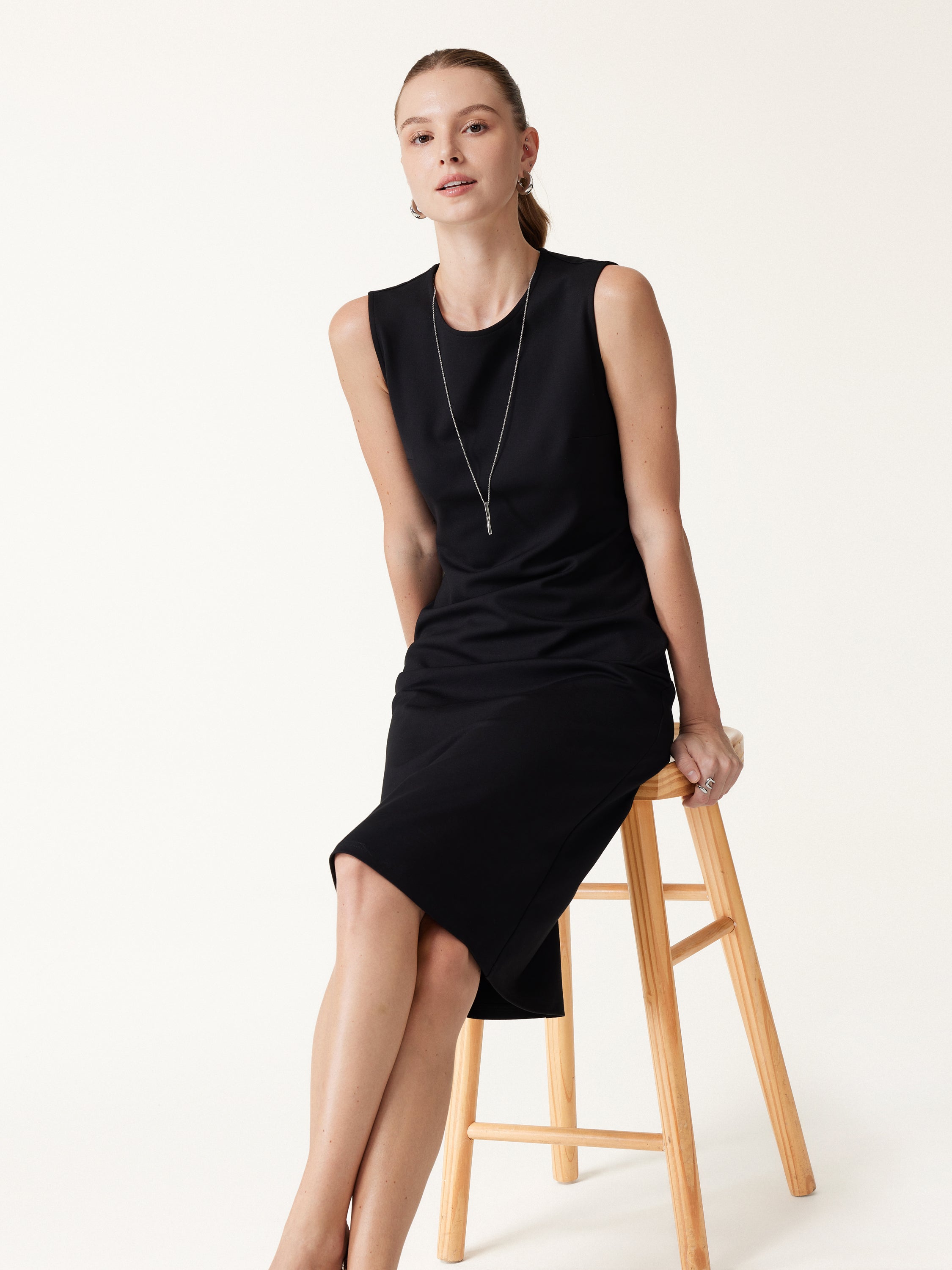 Ponte Round Neck Column Midi Dress