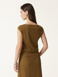 2Pcs Set Boatneck Sleeveless Top & Mid-Rise A-Line Midi Skirt