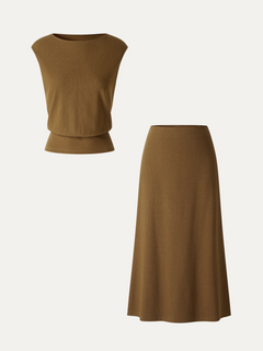 2Pcs Set Boatneck Sleeveless Top & Mid-Rise A-Line Midi Skirt