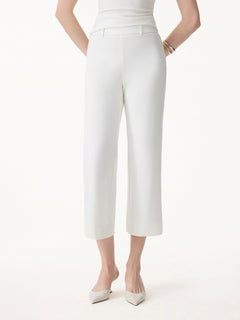 Not-See-Thru Mid Rise Cropped Wide Leg Pants with Pockets
