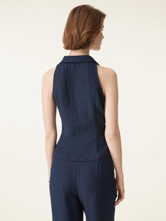2Pcs Set V-neck Sleeveless Top & Mid Rise Flared Pant with Pockets