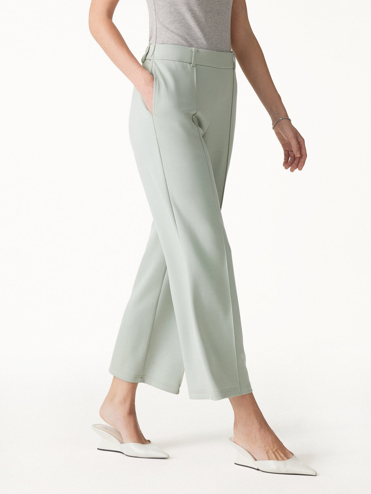 Lyocell Spacer Knit Cropped Straight-Leg Pants with Pockets