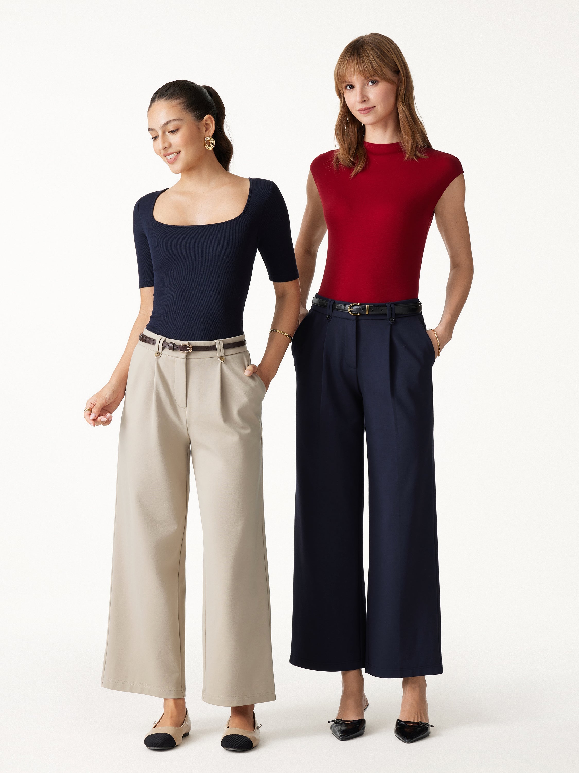 Ponte Low-Rise Straight Leg Ankled Pants with Pockets