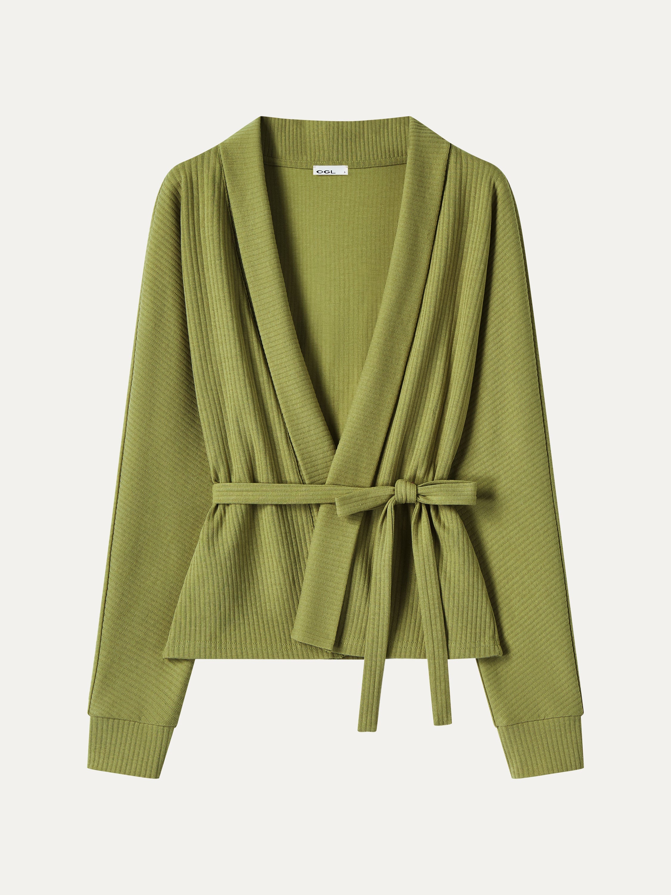 Textured Cotton Blend Lapel Belted Open-Front Jacket