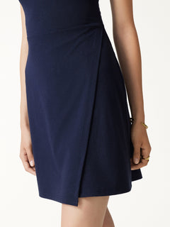 Viscose-Cotton Boatneck Sleeveless Wrap Mini Bra Dress