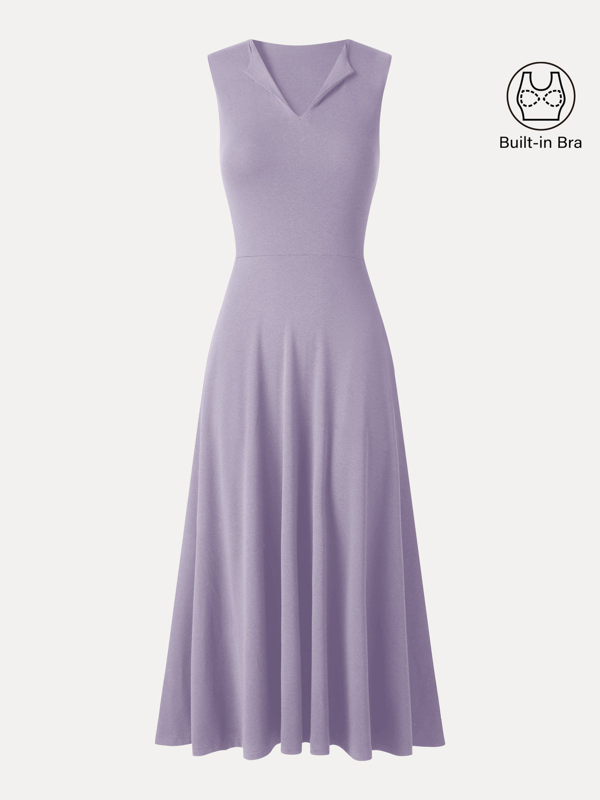 Ribbed Collared V-Neck Sleeveless A-Line Midi Bra Dress with Pockets
