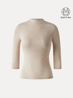 Premium Lyocell-Wool Knit Mock Neck 3/4 Sleeve Bra Top