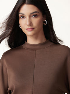 2Pcs Set Mock Neck Batwing Sleeve Top & High-Rise Wide-Leg Pants with Pockets