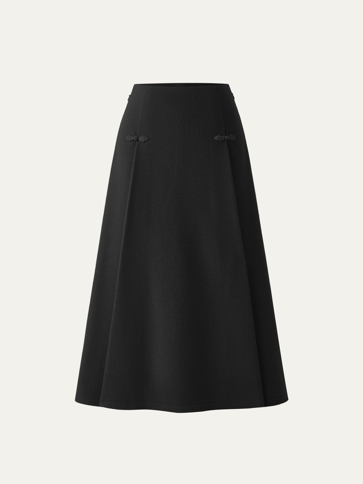 Wool-like Frog Button A-Line Midi Skirt Limited Edition