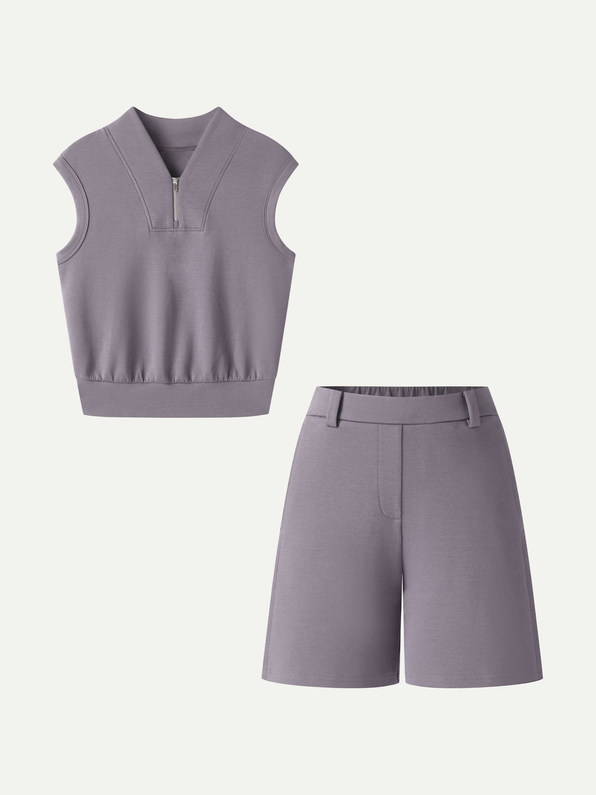 2Pcs Set Banded Hem Travel Top & Shorts with Pockets