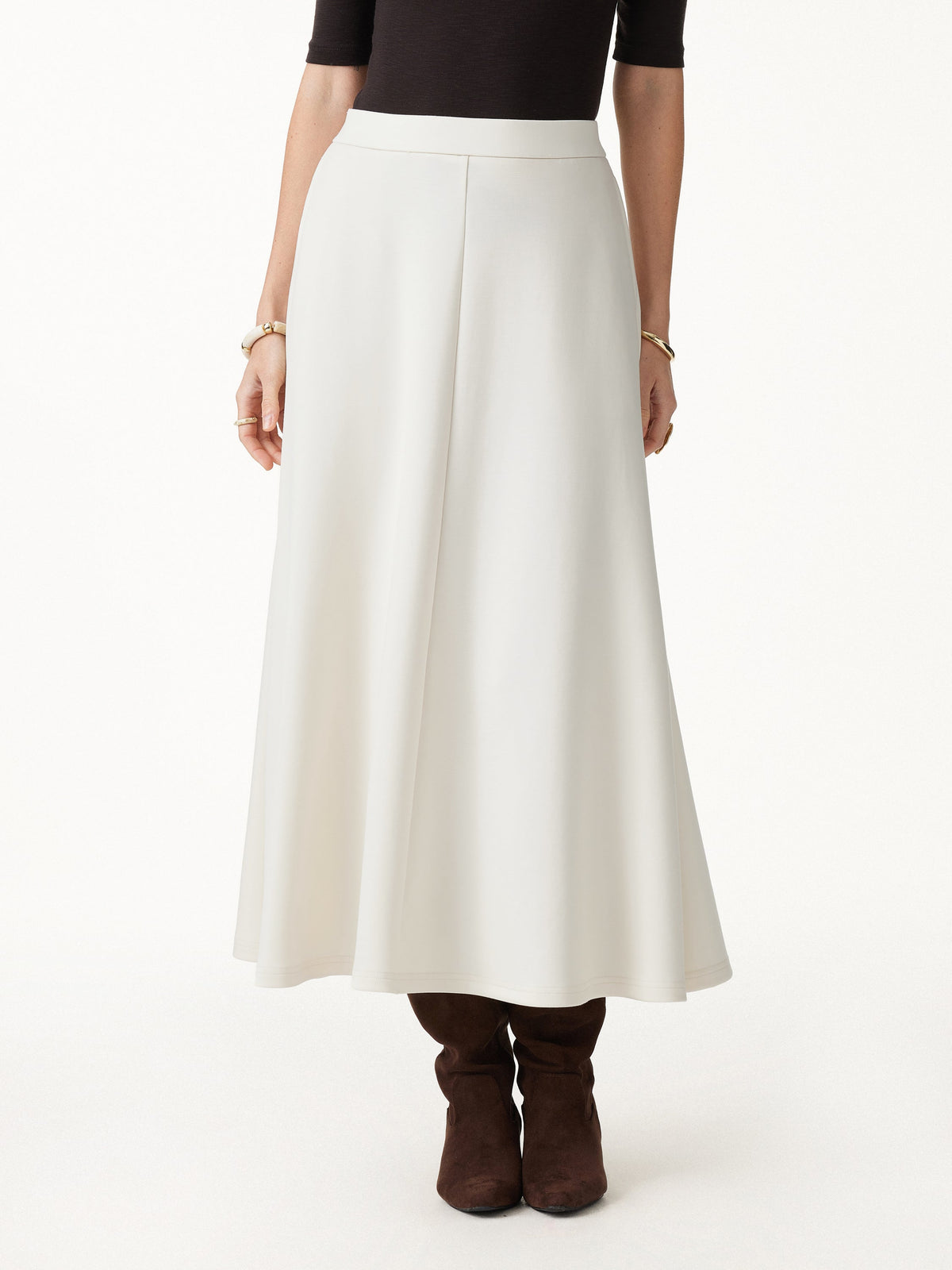 Modal Spacer Knit High-Rise Umbrella Midi Skirt with Pockets