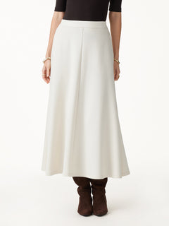 2Pcs Set V-Neck Long Sleeve Cardigan & Knit High-Rise Umbrella Midi Skirt with Pockets