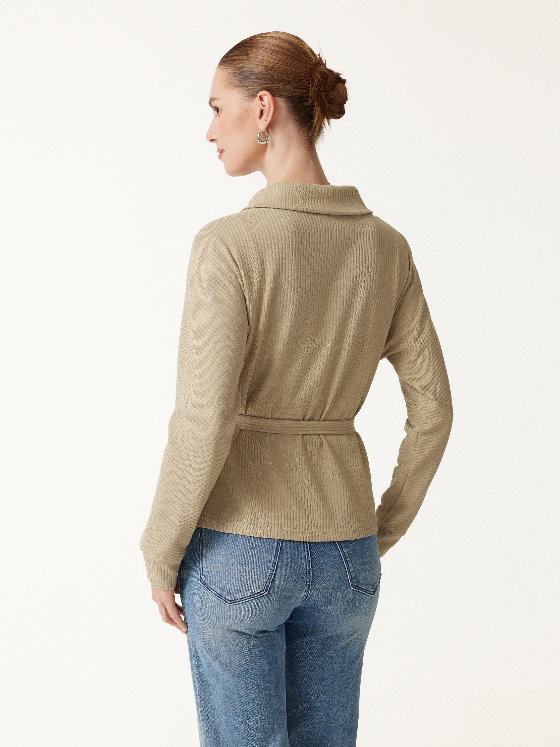 Textured Cotton Blend Lapel Belted Open-Front Jacket
