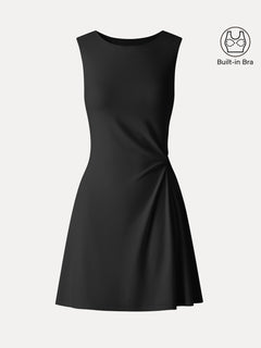 Ribbed Round Neck Sleeveless Side-Twist Mini Bra Dress
