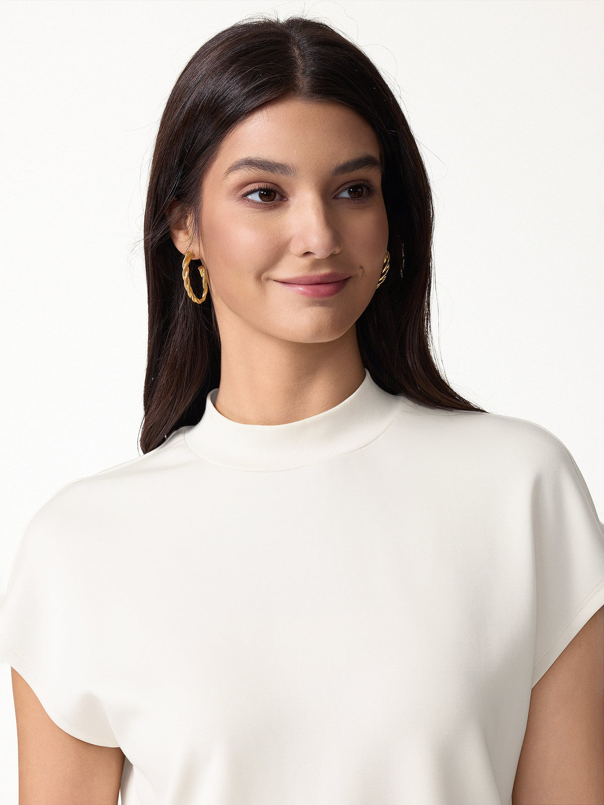2Pcs Set Mock Neck Cap Sleeve Top & Umbrella Midi Skirt with Pockets