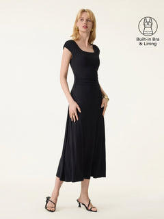 SkinKiss Cooling Square Neck Ruched Midi Bra Dress