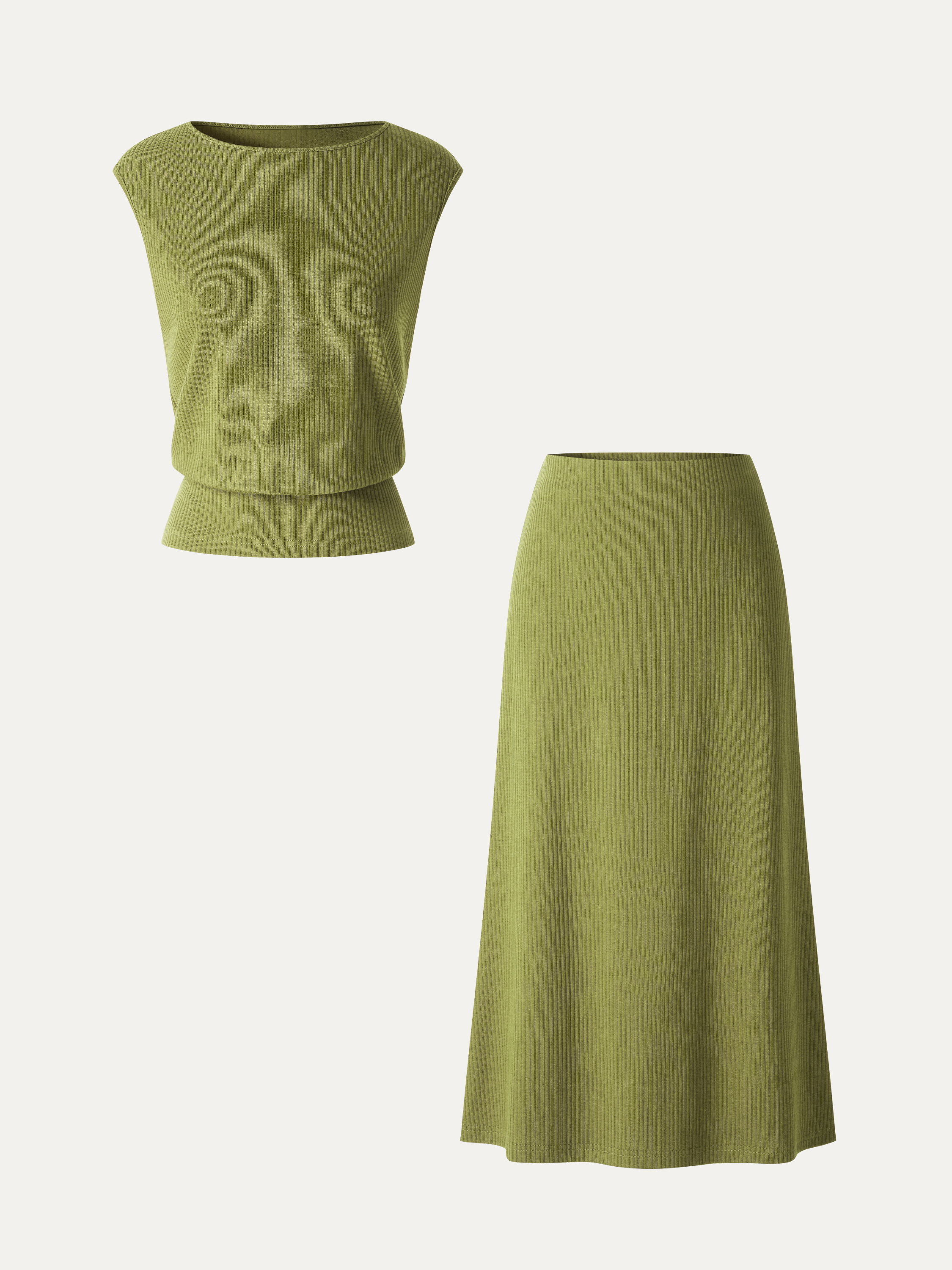2Pcs Set Boatneck Sleeveless Top & Mid-Rise A-Line Midi Skirt