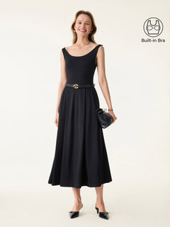 Balletic Scoop Neck Midi Bra Dress with Pockets