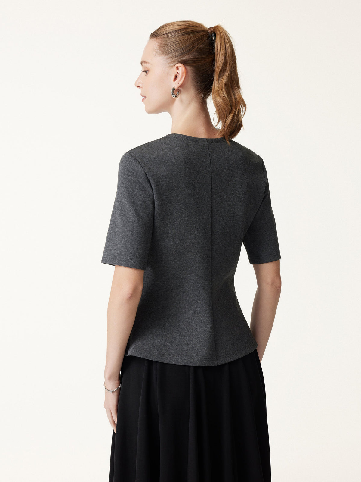 2Pcs Set V-Neck Short Sleeve Top & High-Rise Wide-Leg Pants with Pockets