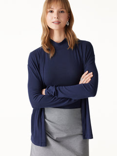 2Pcs Set Mock Neck Bra Top & Open-Front Long Sleeve Cardigan