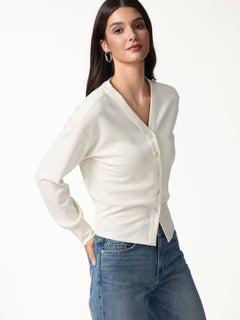 Modal Spacer Knit V-Neck Long Sleeve Button-Down Cardigan