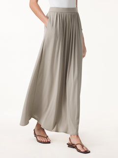 Linen Knit Gathered A-Line Maxi Skirt with Pockets