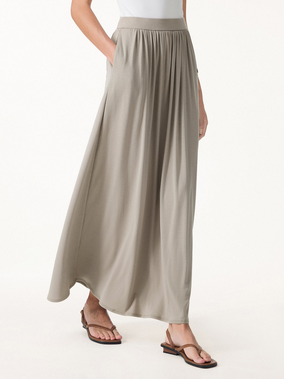 Linen Knit Gathered A-Line Maxi Skirt with Pockets