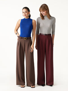 Lyocell Spacer Knit High-Rise Wide-Leg Tuck Pants with Pockets