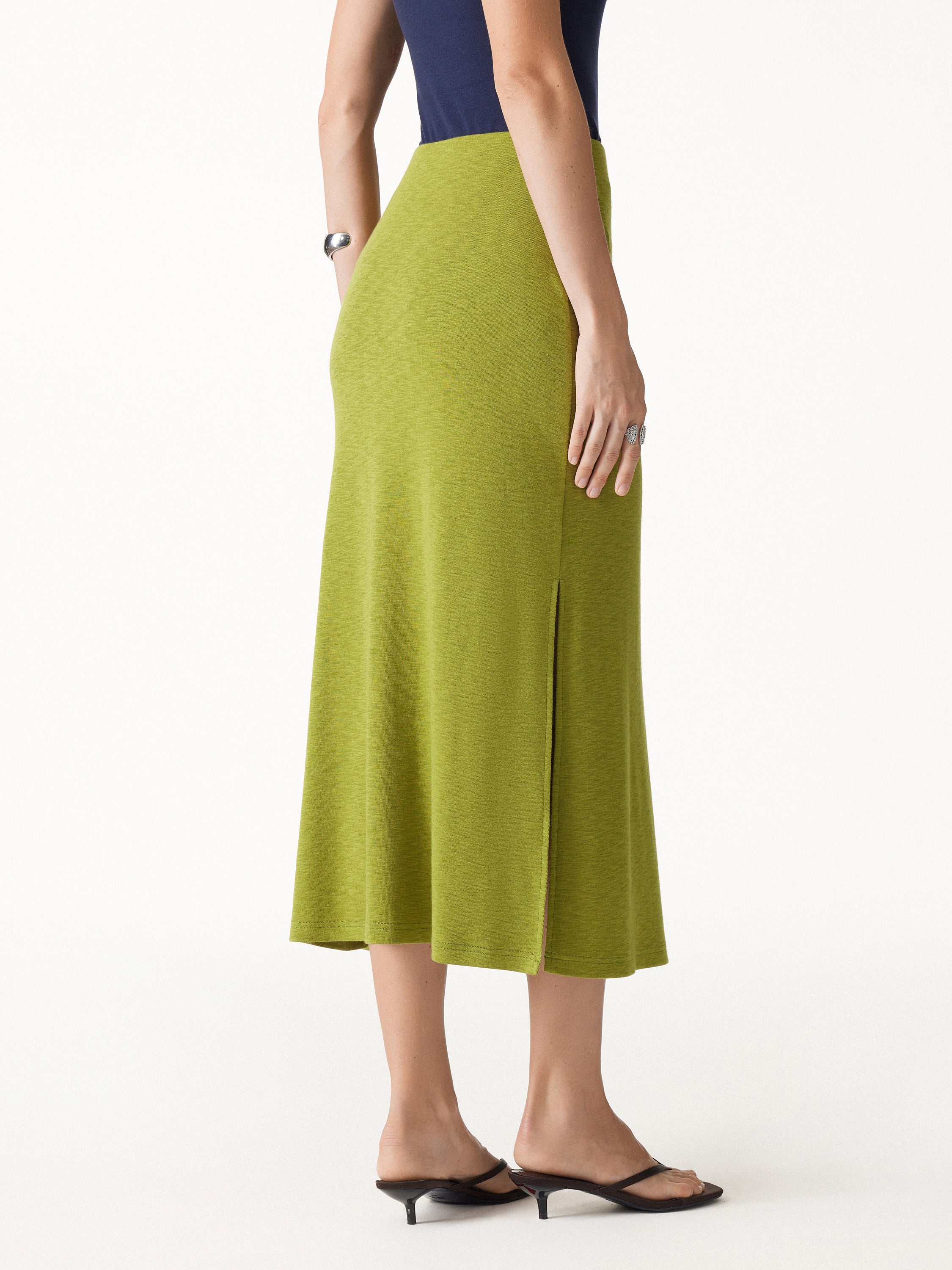 Eco-Mousse® Side-Slit A-Line Midi Skirt