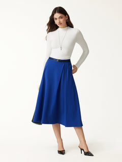Ponte Mid-Rise Tucked A-Line Midi Skirt with Pockets