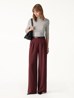 Lyocell Spacer Knit High-Rise Wide-Leg Tuck Pants with Pockets