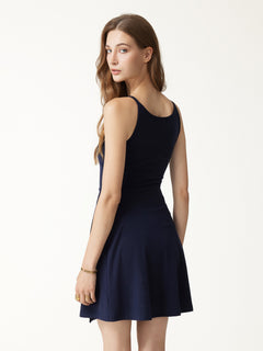 Viscose-Cotton Boatneck Sleeveless Wrap Mini Bra Dress