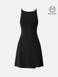 Viscose-Cotton Boatneck Sleeveless Wrap Mini Bra Dress