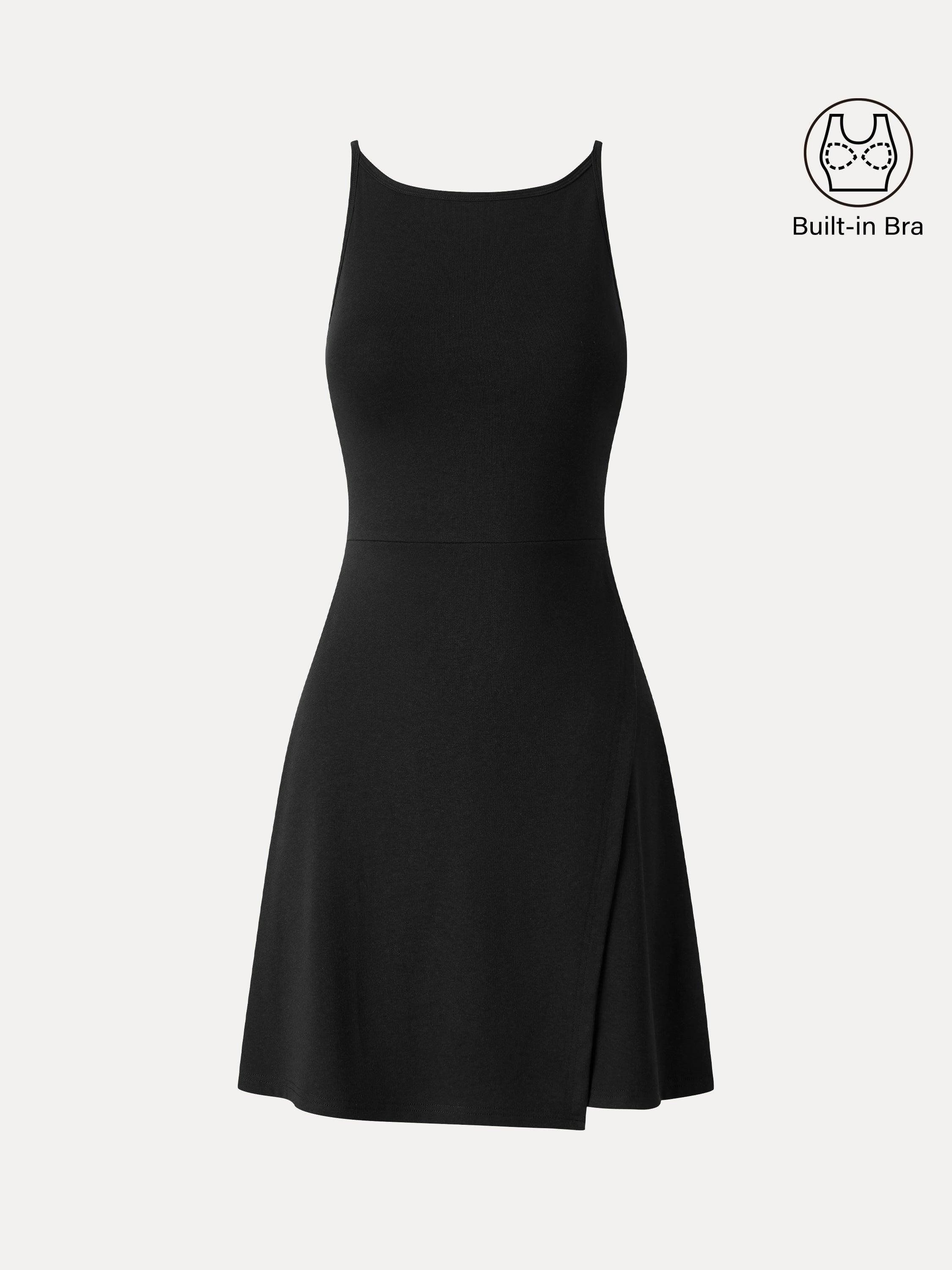 Viscose-Cotton Boatneck Sleeveless Wrap Mini Bra Dress