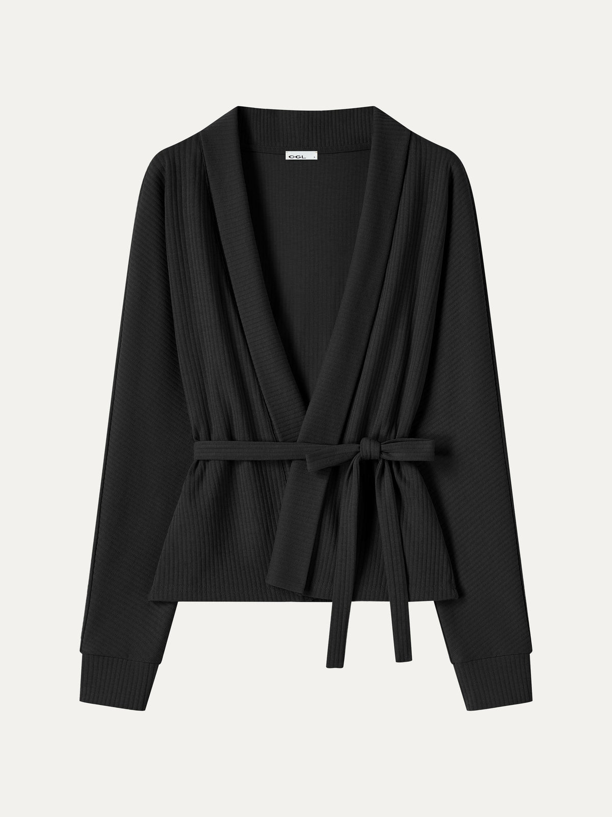 Textured Cotton Blend Lapel Belted Open-Front Jacket