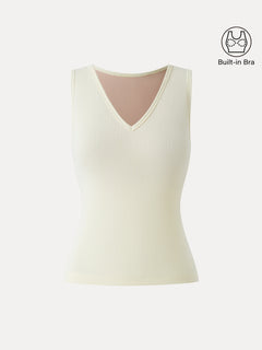 Stretch Cotton Pointelle V-neck Sleeveless Bra Tank