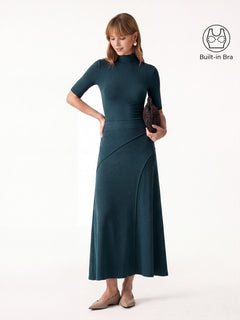 2Pcs Set Turtleneck Bra Top & Drapey A-Line Maxi Skirt