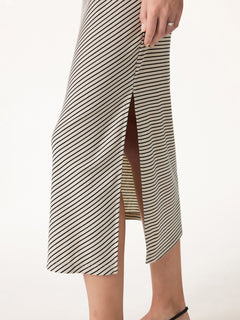 Striped Relaxed Midi Dress with Self-Tie