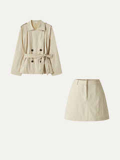 2Pcs Set Trench Jacket with Pockets & Water-Repellent High-Rise Skort