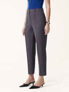 Modal Blend Ponte High-Rise Ankled Slim-Straight Pants with Pockets