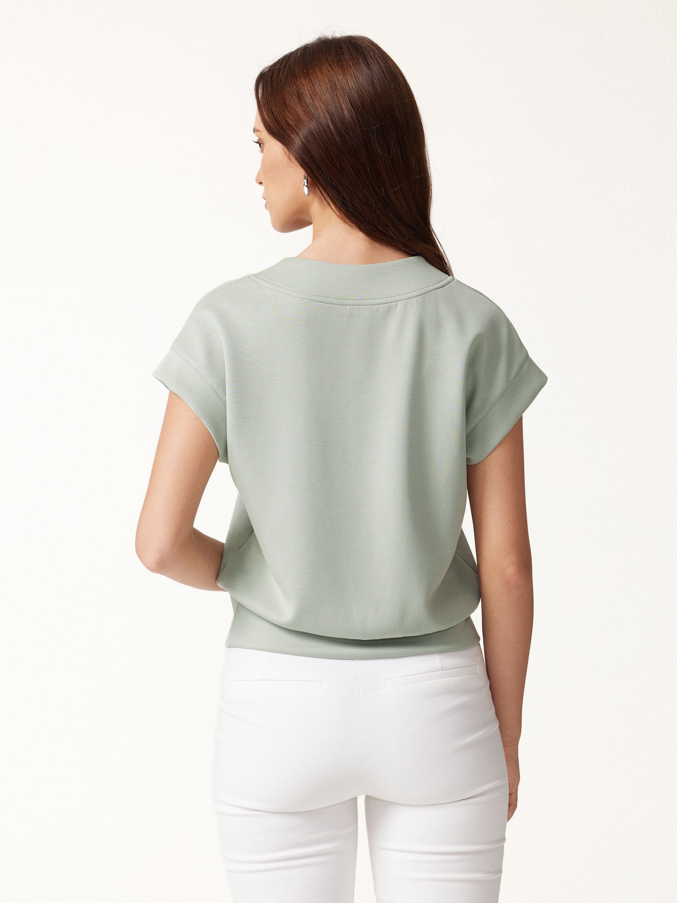 2Pcs Set V-Neck Short Sleeve Top & Cropped Straight-Leg Pants with Pockets