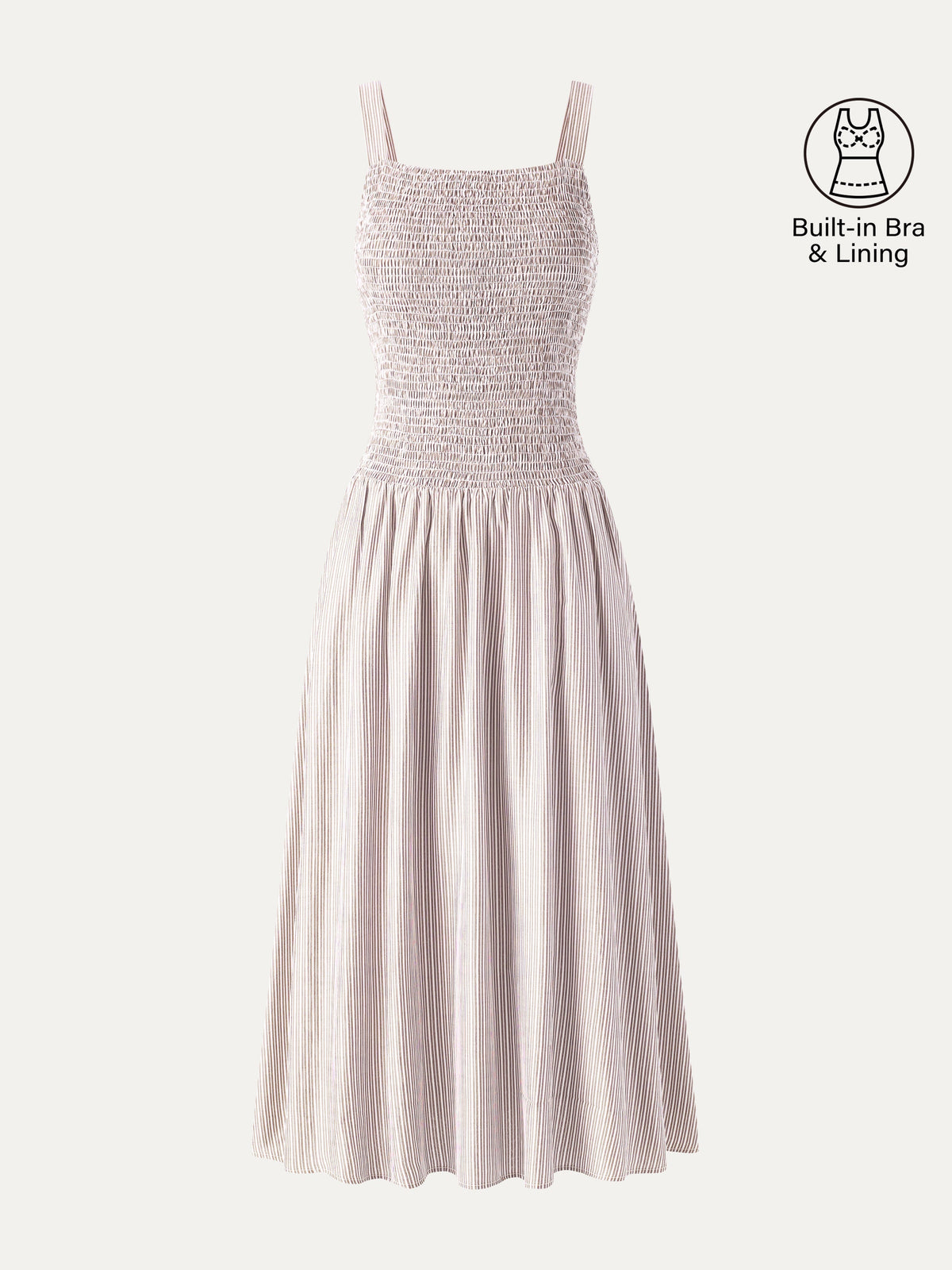 Striped Poplin Square Neck Smocked Midi Bra Dress