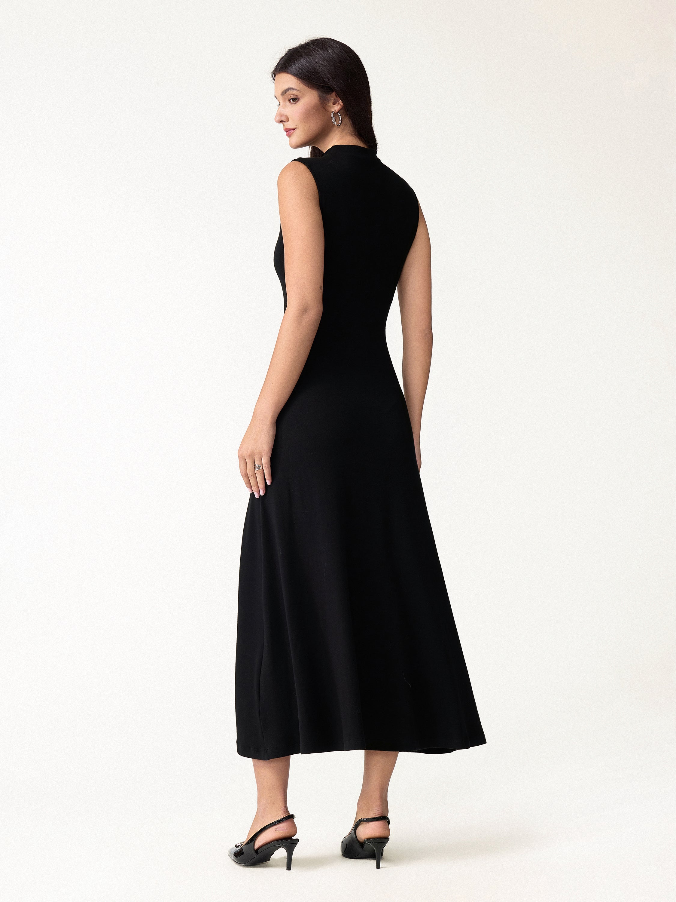 Eco-Mousse® Mock Neck Sleeveless A-Line Midi Bra Dress