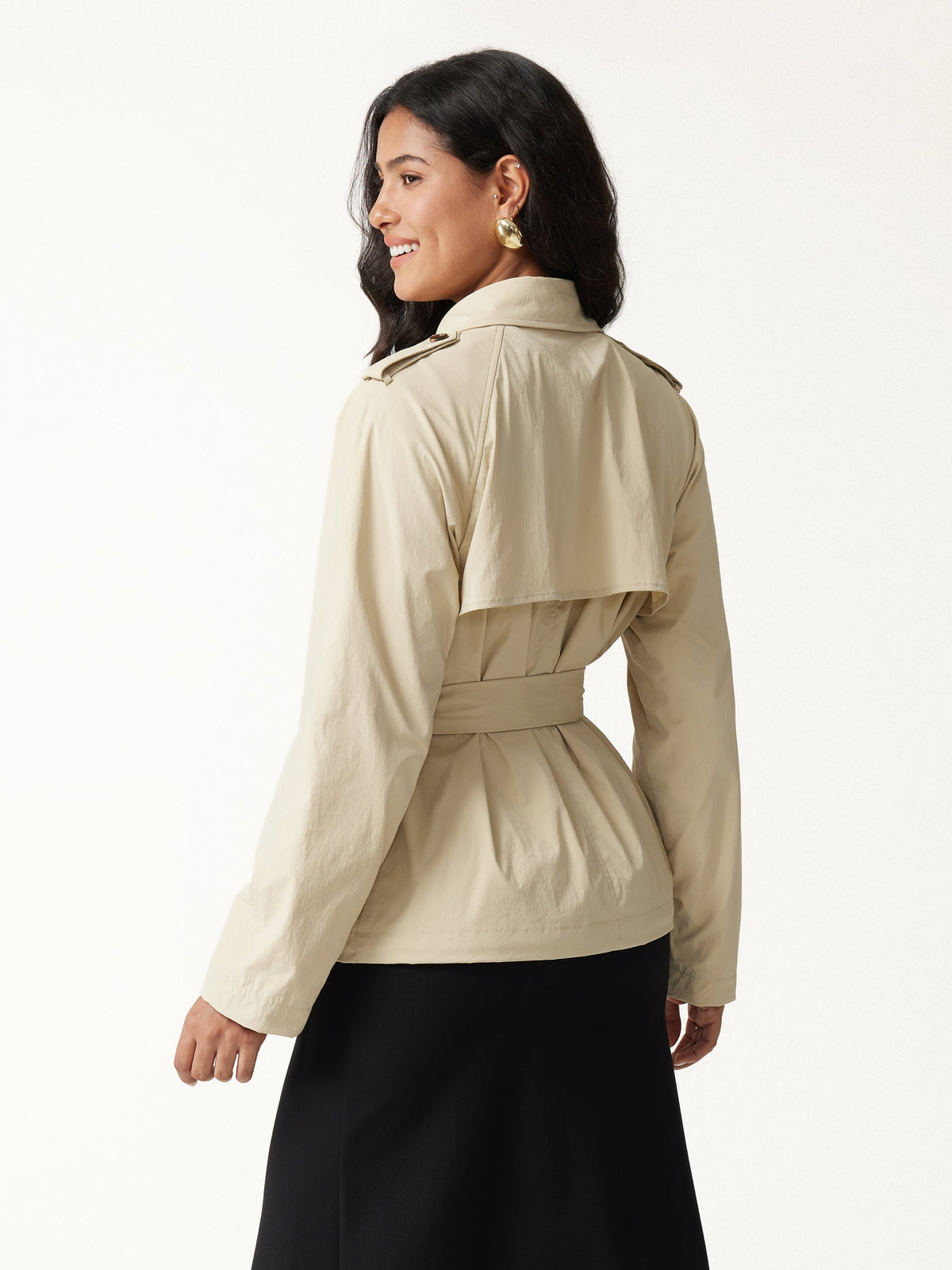 2Pcs Set Trench Jacket with Pockets & Water-Repellent High-Rise Skort