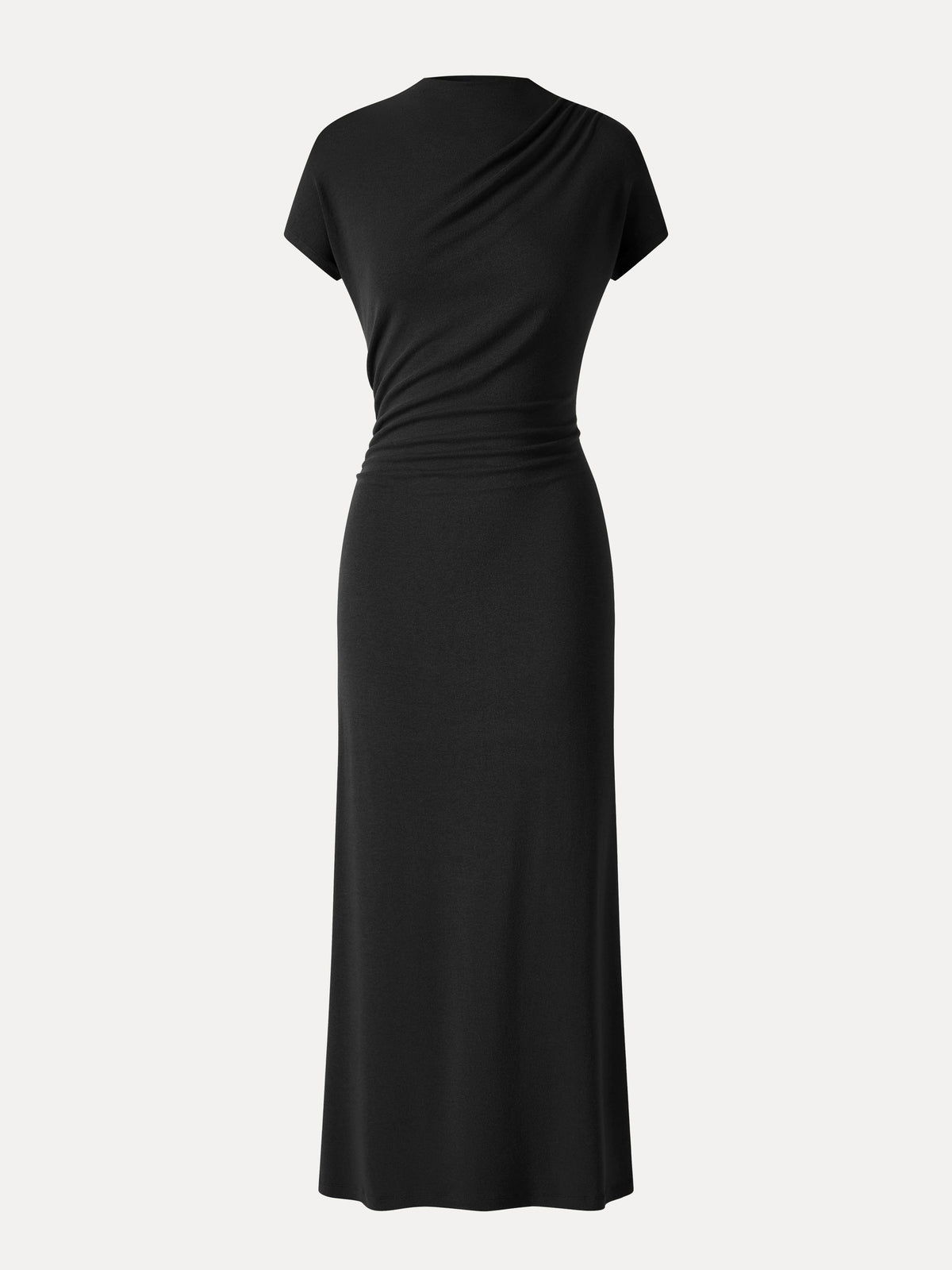 Eco-Mousse® Mock Neck Cap Sleeve Ruched Midi Dress